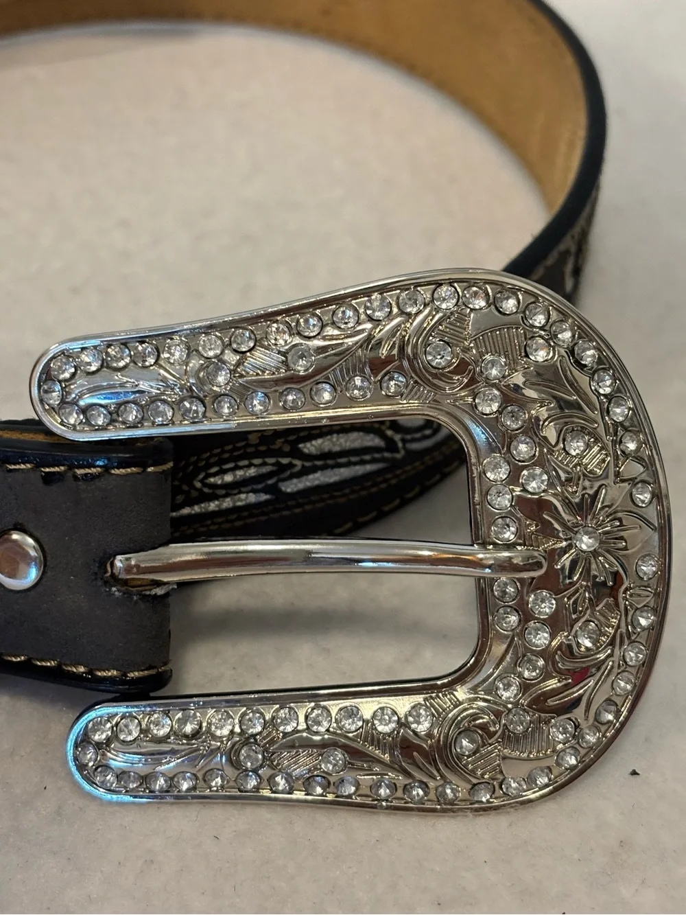 Nocona Belt Co Black Western Rhinestone Belt Size 26 Cowgirl Bling